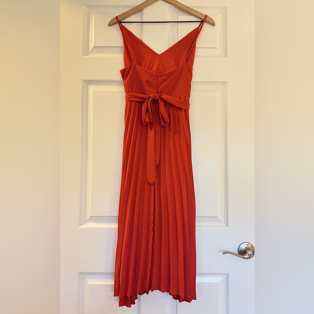 Burnt Orange Spaghetti Strap V-Neck Empire Waist Pleated Chiffon Maxi Dress